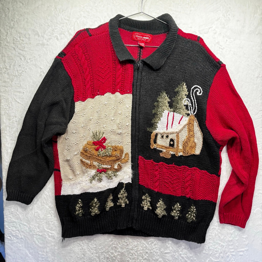 Vintage Y2K Storybook Sweater Patchwork Ugly Christmas Grandma Venezia Jeans 2X